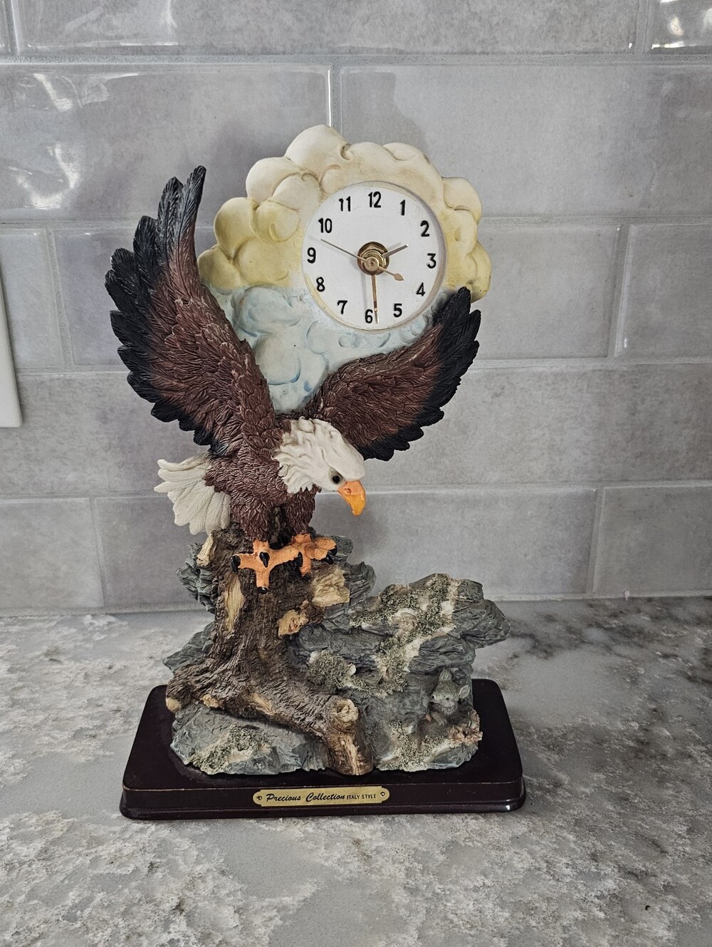 Precious Collection Bald Eagle Resin Table Clock Vintage Italy Style Works NoLen